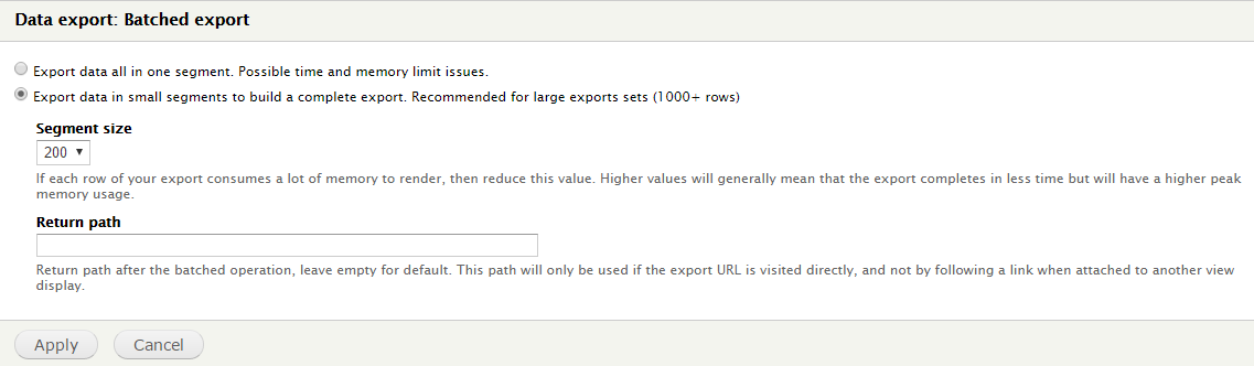 views_data_export module settings